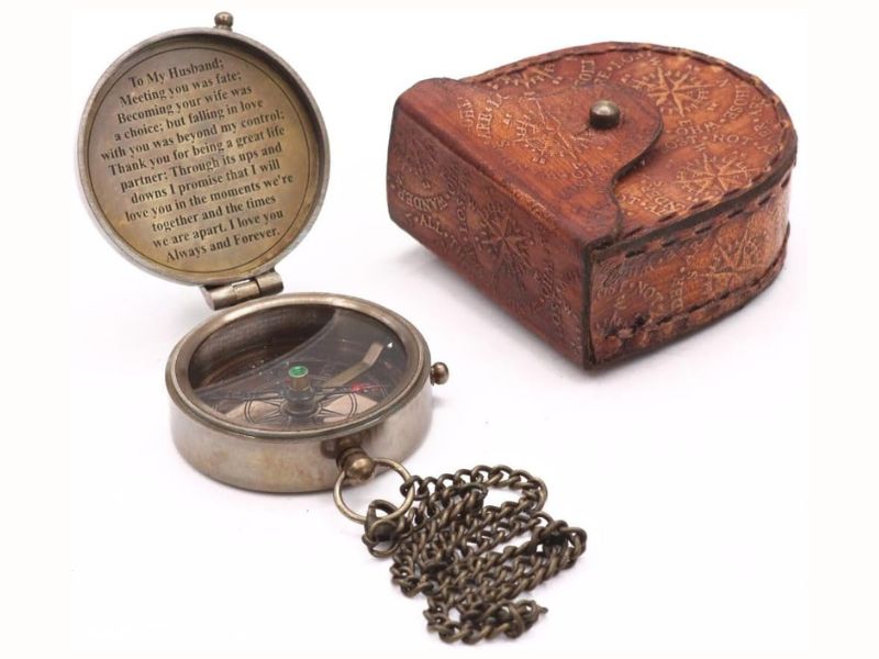 To My Husband Compass Engraved Gift | Romantic Anniversary Gift for Husband | Handmade Brass Compass with Quote | Wedding, Valentine’s, Birthday, Christmas Gift for Him | Love You Always & Forever