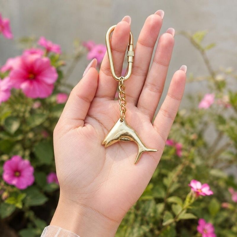 Solid Brass Dolphin Keychain, Dolphin Bag Charm, Nautical Key Ring, Ocean Lover Gift, Brass Keychain, Coastal Gift for Her Him