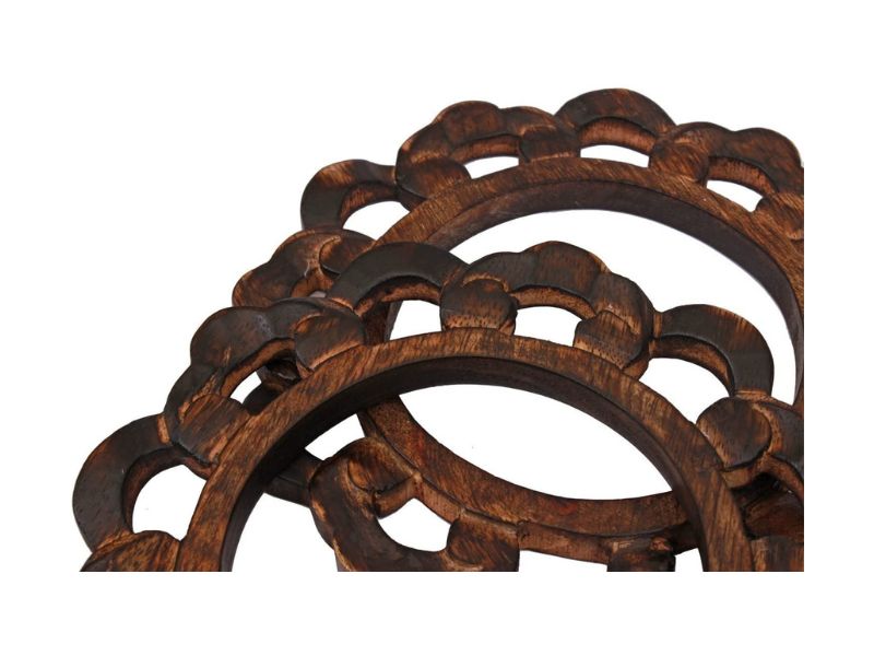Handcrafted Wooden Curtain Tieback Holders with Stick | Vintage Floral Carved Design | Decorative Drape Holders for Living Room, Bedroom & Home Décor | Boho Window Accessories (Set of 2)
