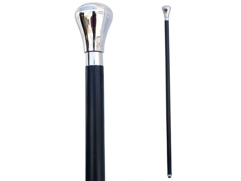 Vintage Embossed Silver Brass Ball Handle Walking Cane – Antique Wooden Walking Stick for Men & Women – Decorative Collectible Gift – Classic Victorian Style