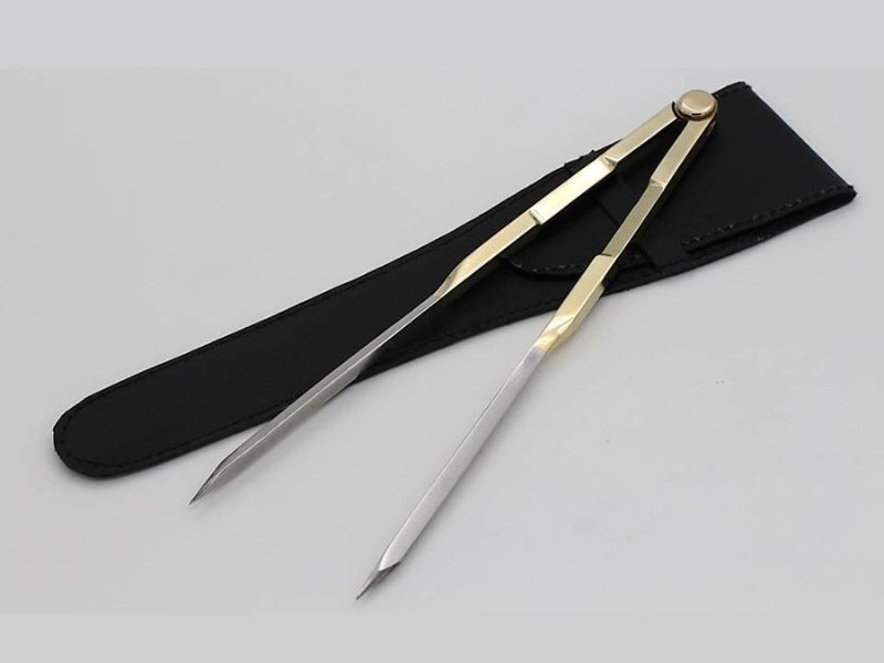 Nautical Brass Navigation Divider, Straight Navigation Divider (Large) for Maritime & Naval, Antique Geometry Drafting Compass, Geometry Drafting Compass Professional Work with Leather Case