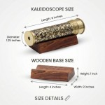 Handmade Kaleidoscope | Etched Brass with Three-Mirror System | Lampworking Glass Beads | Antique Brass Finish Wooden Display Stand | Vintage Nautical Decor for Adults & Collectors
