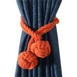 2pcs Braided Drapery Tiebacks Curtain Holdbacks Hand Knitting with Double Ball Cotton Rope Tassel - Orange