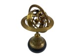 Antique Brass Armillary Sphere Globe with Zodiac Engravings | 8-Inch Celestial Globe Astrolabe | Vintage Nautical Decor with Rosewood Base | Handmade Collectible Gift for Home Office Desk