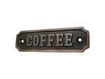 Vintage Brass “COFFEE” Sign Plate – Solid Cast Metal Label for Kitchen, Coffee Bar, Pantry, or Café Décor | Antique Finish Wall Plaque with Screws | Rustic Farmhouse Style Coffee Station Sign