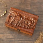 Elephant Jewelry Box, Wooden Jewelry Organizer Box with Two Compartments, Elephant Lovers Gifts for Women, Engrave Elephant Family Art Decor