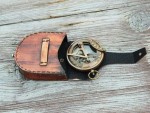 Engravable Victorian Sundial Compass – Antique Brass Finish with Leather Case – Push Open Sun Clock for Gifts & Décor