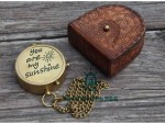 “You Are My Sunshine Brass Compass with Leather Case – Engraved Thoreau Quote Inside Lid – Inspirational Gift for Son, Grandson, Daughter – Graduation, Birthday, Christmas Keepsake