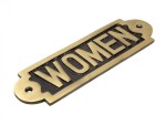 Vintage Brass “WOMEN” Restroom Door Sign | Solid Cast Brass Plaque with Black Background | Antique Finish Bathroom Door Plate with Screws | Handmade Wall Mount Sign for Home, Café & Office