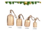 Rustic Lucky Cow Bells Set of 4 Handmade Vintage Wind Chime Gold Brass Hanging Bells with Rope for Outdoor Christmas, Farmhouse, Garden Decor, Home Decor