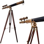 Maritime Brass Antique Double Barrel Designer Telescope with Wooden Tripod Floor Standing Telescopic tripods