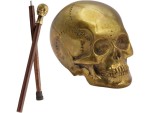 Brass Skull Walking Cane for Men – Heavy Old Brass Cast Skull Handle Walking Stick – Gothic Steampunk Decorative Cane – Solid Hardwood Shaft – Collectible Prop, Costume & Gift