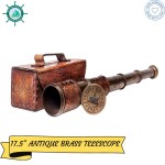 12x Telescope, J. Scott London Functional Vintage Handcrafted Collapsible Pirate Spyglass with Imprinted Leather Case, Gifting Spyglass For Kids Travellers Adventure Enthusiasts, Collectible 17.5 Inches