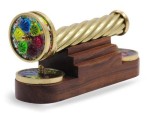 Brass Kaleidoscope with Detachable Pattern Wheels on Wooden Stand Handmade Vintage Optical Toy Unique Creative Gift