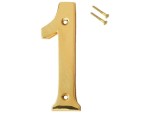 4" Solid Brass House Hotel Door Number Plaque – Numerical Digit (1 One) | Vintage Polished Gold Finish | Easy Wall Mount Sign