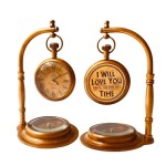 Decorative TableClock Compass | Desk Sundial - Shelf Decor Timeless Vintage Table (Love You)