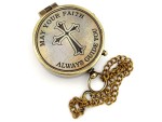 Brass Compass with Cross & “May Your Faith Always Guide You” Engraved | Christian Keepsake Compass with Display Stand | Baptism, Confirmation, Missionary & Birthday Gift for Men & Women