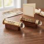 Personalized Mini Kaleidoscope Necklace – Custom Engraved Brass Pendant with Crystal Lens, Leather Cord &amp; Wooden Stand