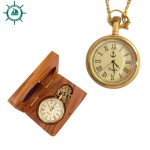Handmade Anchor Shiny Brass Pocket Watch with Wooden Box