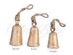 Handmade Set of 3 Vintage Brass Cone Cow Bells with Rope – Rustic Wind Chime & Door Chime, Nautical Theme Home Décor Bell for Garden, Patio, Wedding, Festival & Outdoor Decoration