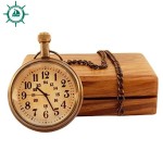 Handmade Antique Brass Pocket Watch with wooden Box