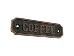 Vintage Brass “COFFEE” Sign Plate – Solid Cast Metal Label for Kitchen, Coffee Bar, Pantry, or Café Décor | Antique Finish Wall Plaque with Screws | Rustic Farmhouse Style Coffee Station Sign