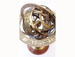 Antique Style Brass Armillary Sphere Astrolabe Globe on Wooden Base | Nautical Marine Celestial Globe (Brown, Medium) | Vintage Home Office Study Decoration & Gift Collectible