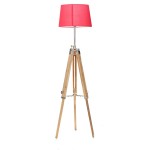 Brass & Wooden Tripod Floor Lamp Stand with Shade and Bulb, Red