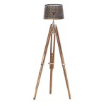 Teak Wood Tripod Floor Lamp with Heavy Metal Shade and Bulb