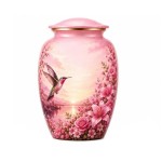 Pink Hummingbird Memorial Cremation Urn with Keepsake – Personalized Adult Urn for Ashes