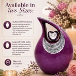 Plum Purple Heart Cremation Urn: Engraved Teardrop Memorial Keepsake Ashes Urn