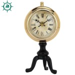 Handmade Shiny Brass Anchor Needle Table Clock with Black stand
