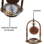 Nautical Clock Ship Table Clock Brass Desk Clock Maritime Brass Compass with Antique Victoria London Pocket Watch with Engraved Needle Table Clock