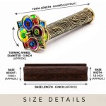 Brass Swirl Tunnelscope Kaleidoscope with Protective Lacquer Coating, Rotating Colourful Resin Wheel and Solid Wooden Display Stand, Vintage Decorative Optical Gift