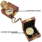 Antique Nautical Vintage Quote Engraved Solid Brass Directional Magnetic Compass with Wooden Box, Baptism Gifts