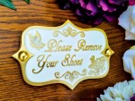 Please Remove Your Shoes Brass Door Sign – Vintage Shabby Chic Wall Plaque – Handmade Solid Brass Home Décor by The Metal Foundry