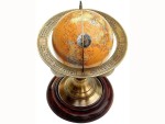 Antique Brass Armillary Sphere Globe | Vintage Nautical Astrolabe Celestial Globe with Wooden Base | Zodiac Engraved Rotating Globe for Home Office Décor | Maritime Collectible Showpiece