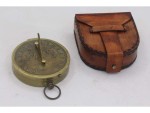 Antique Brass Sundial Compass with Leather Case | Working Nautical Pocket Compass | Vintage Maritime Instrument | Collectible Gift for Men, Explorer, Traveler, Outdoor Décor