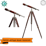 High Magnification Tube Telescope Brown and Nickel Finish Royal Handmade Authentic Design Solid Wood Tripod Antique