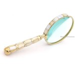  Magnifying Glass with Mother of Pearl Handle, Handheld 10x Magnifying Glass Lens, Antique Magnifier, Reading, Inspection, Astrologer, Low Sight Elderly Collectible Décor Gift 4 Inches