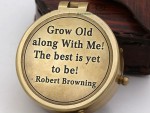 Grow Old Along With Me Engraved Brass Compass with Leather Case | Robert Browning Quote | Romantic Anniversary Gift, Husband Wife Gift, Wedding Gift, Vintage Nautical Compass,