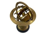 Antique Brass Armillary Sphere Globe with Zodiac Engravings | 8-Inch Celestial Globe Astrolabe | Vintage Nautical Decor with Rosewood Base | Handmade Collectible Gift for Home Office Desk