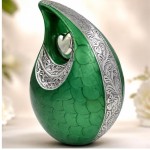 Green Teardrop Cremation Urn with Photo, Engraved Memorial Ashes Urn