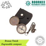 Bronze Finish Engravable compass with Nubuck Leather case