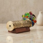 Handcrafted Etched Floral Pattern Lacquered Brass Kaleidoscope Includes Two Separate Turning Wheels-A Perfect Addition to any Collection. (7 x1.5 inch)