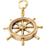 Vintage Brass Ship Wheel Locking Key, Keychain Nautical Décor 