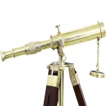 Antique Handmade Tripod Telescope Desktop Decorative Shiny Brass Wooden Stand