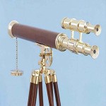 Vintage Brass Nautical red Leather Tripod Double Barrel Telescope Floor Standing Telescope- Brass Nautical Decor Floor Standing Chrome Telescope 40&amp;quot; - Nautical Marine Telescope