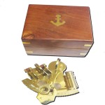 4 Inches Captain Brass Sextant with Hardwood Wooden Box Marine Vintage Brass Sextant