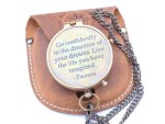 Thoreau’s “Go Confidently” Engraved Brass Compass with Stamped Leather Case | Inspirational Quote Compass | Graduation Gift for Him, Son, Husband | Motivational Adventure Gift
